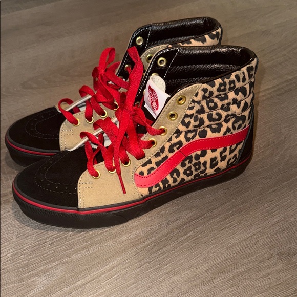 Vans Leopard Print High-Tops with Red Accent New